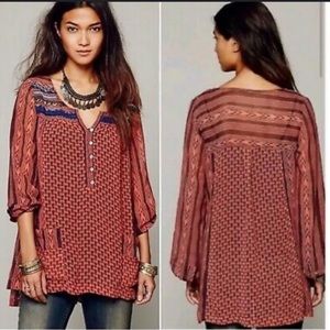 Free people feather in the wind beaded chiffon sheer blouse top boho XS